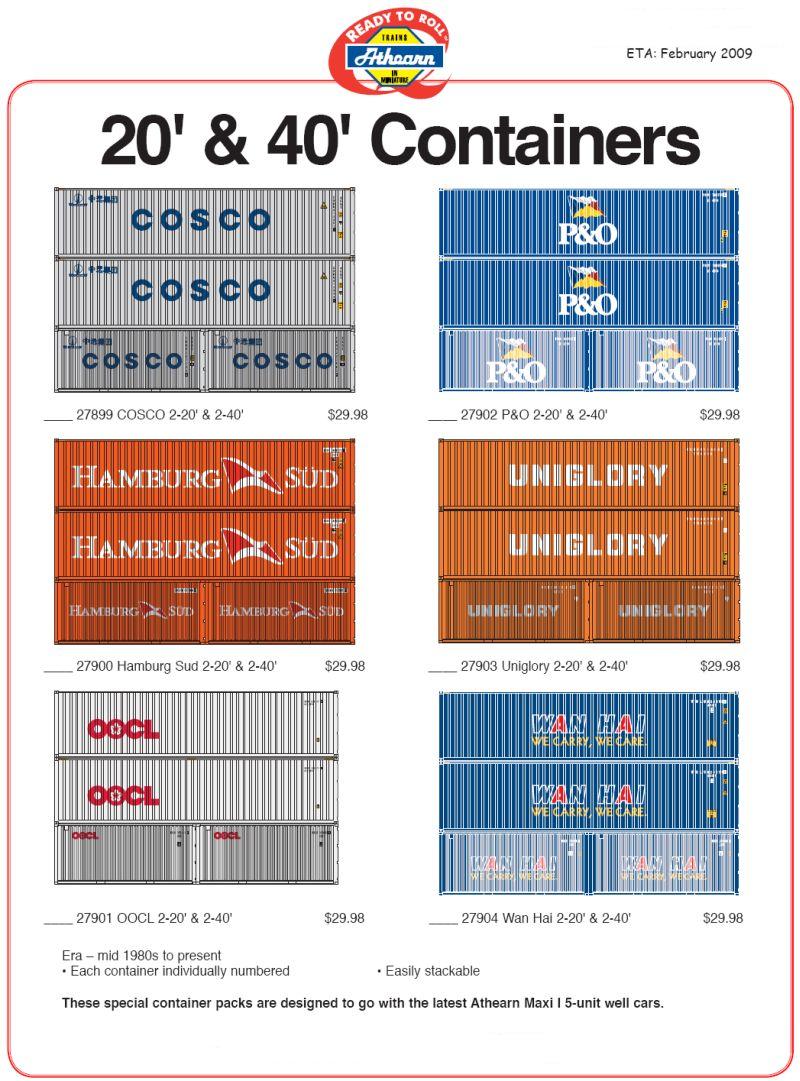 HO Scale Athearn 20 and 40 ft Container Flyer Aug 2008