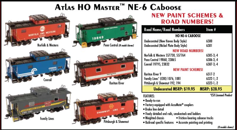 New HO Atlas Master NE-6 Cabooses