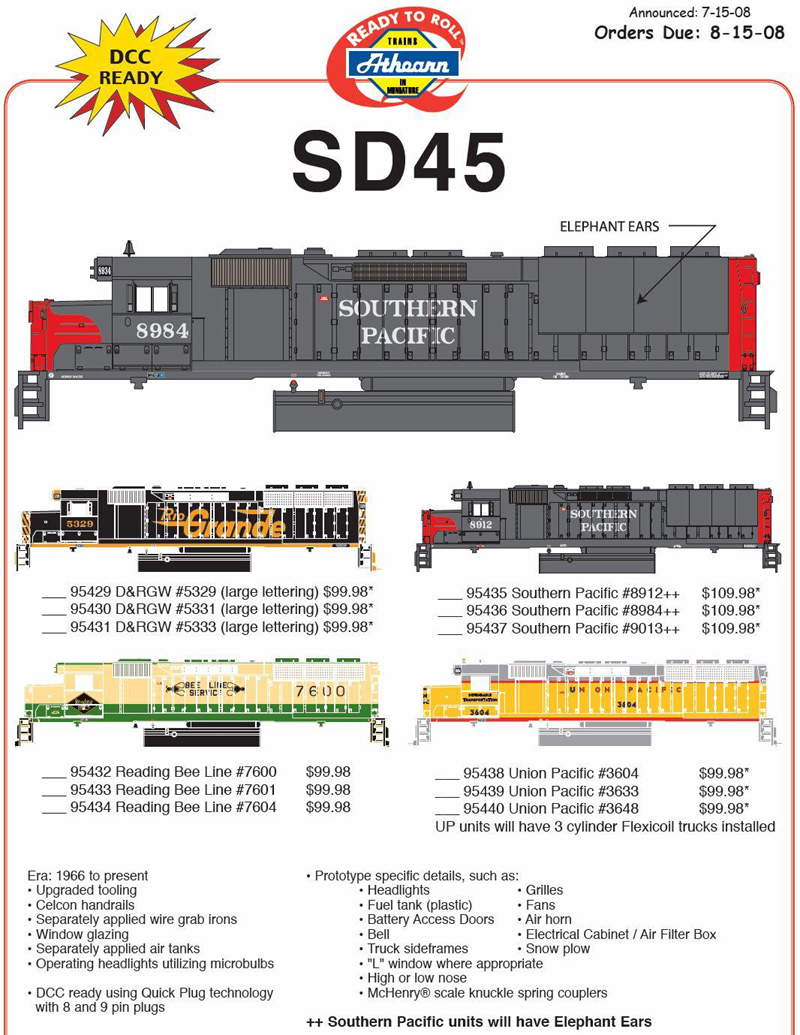 HOゲージ HO SCALE ATHEARN RTR SD45 SOUTHERN PACIFIC SP #9013 鉄道模型-