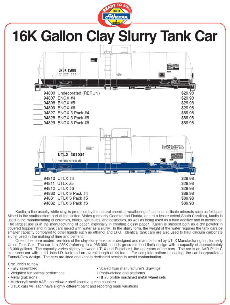 16 K Gal Clay Slurrey Tank Car HO