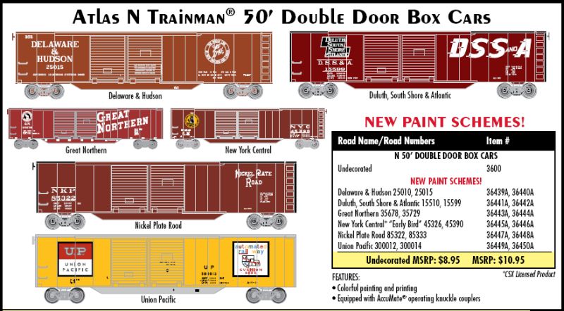 50 ft Double Door Boxcars Atlas Trainman Spring Flyer 2008