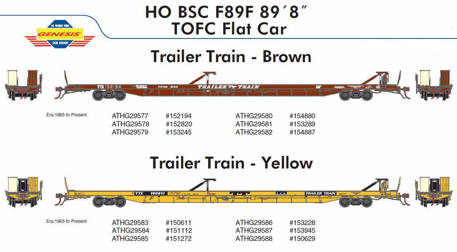  DEADLINE ALERT – Athearn Genesis HO Scale 89 ft TT TOFC Flatcars