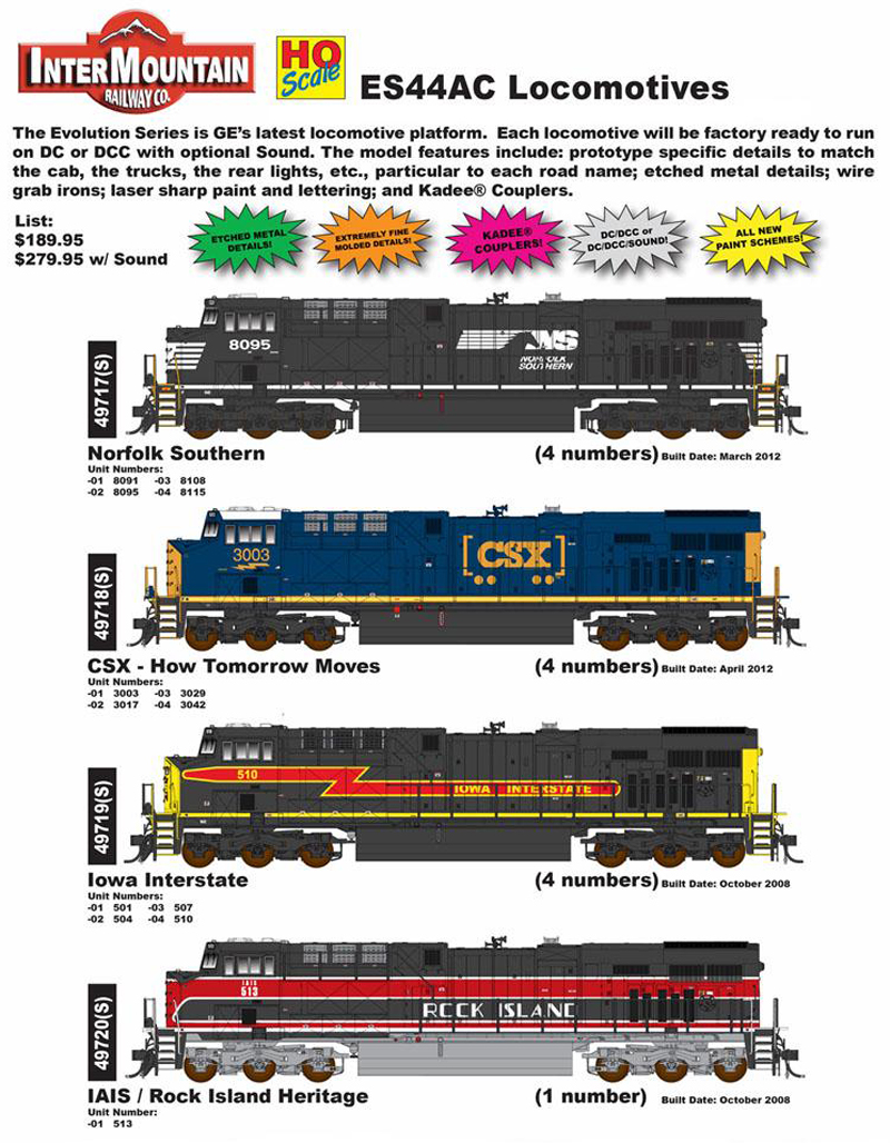 Rock Island IAIS, GE ES44AC, Overland, HO Scale, with Steerable