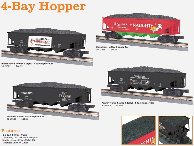 MTH (RailKing) Announces 4-Bay Hopper Cars